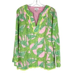 Vintage Lilly Pulitzer Blouse Womens Size Medium Pink Green Butterfly Zebra